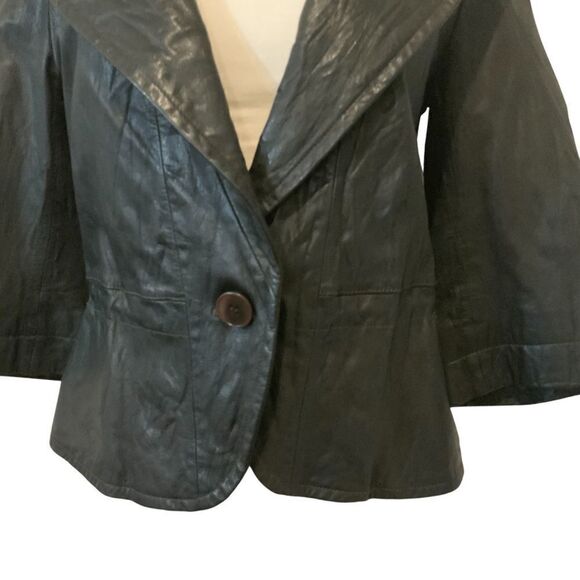 Worth 100% Leather Brown Chocolate Crinkle Leather Jacket Blazer 4 - Picture 5 of 14